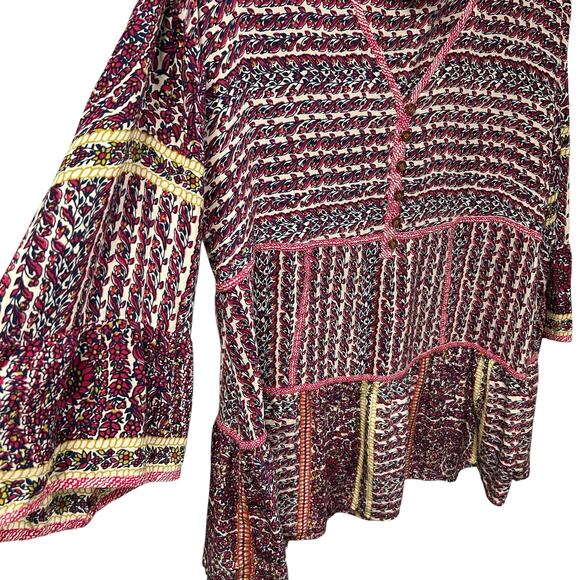 Maeve by Anthropologie Lilyana Tiered Silk 3/4 Sleeve Tunic Blouse Womens Large - Picture 4 of 7